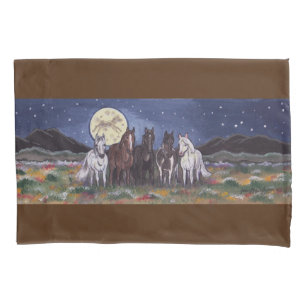 Horses Pony Watch Moon Night Sky Nature Meadow Pillow Case