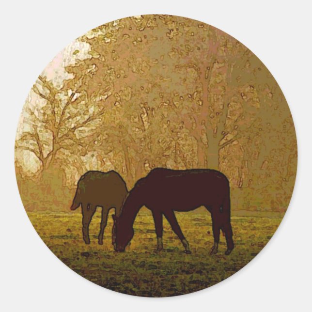 Horses Pop Art Classic Round Sticker (Front)