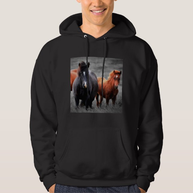 Horses Portrait: Selective Color Photography Hoodie (Front)