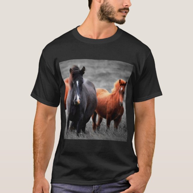 Horses Portrait: Selective Color Photography T-Shirt (Front)