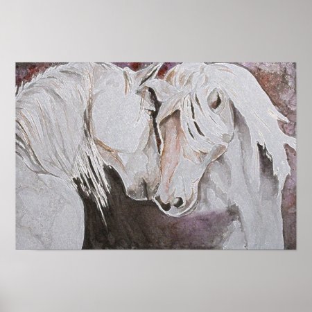 Horses Poster- Watercolor Style, Pink Peach Poster