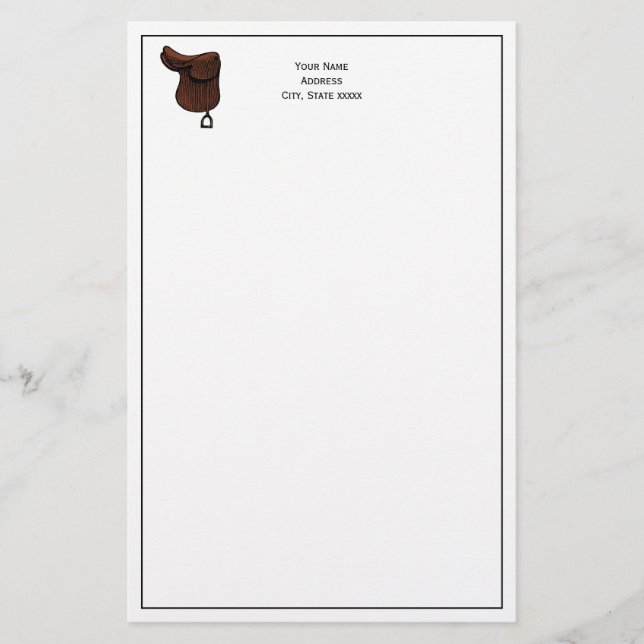 Horses - Preppy Equestrian Tack Saddle Color Stationery (Front)
