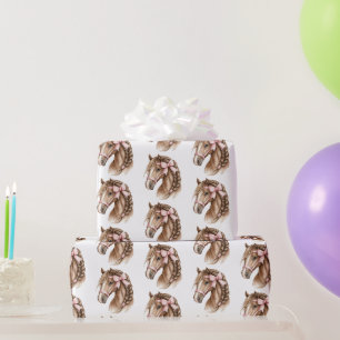 Horses Pretty Pink Bows Birthday Wrapping Paper