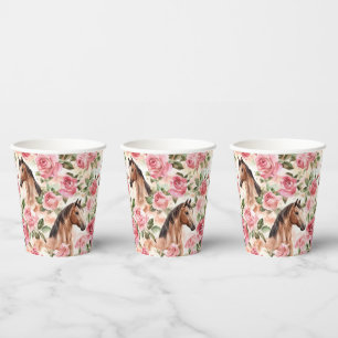 Horses Pretty Pink Roses Floral Birthday Paper Cups