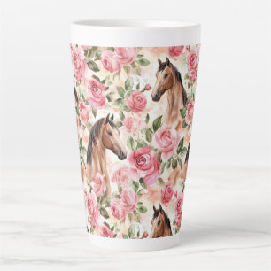 Horses Pretty Pink Roses Floral Latte Mug
