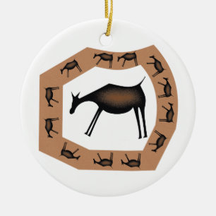 Horses Primitive cave Art Ceramic Ornament