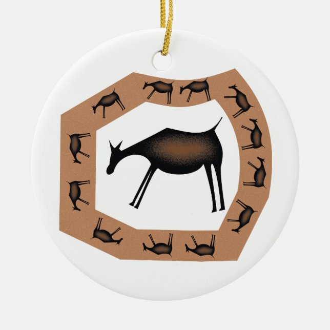 Horses Primitive cave Art Ceramic Ornament (Front)
