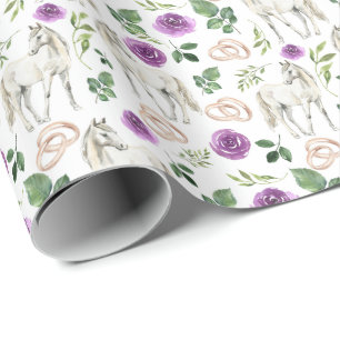 Horses & Purple Roses Wedding Gift Wrapping Paper