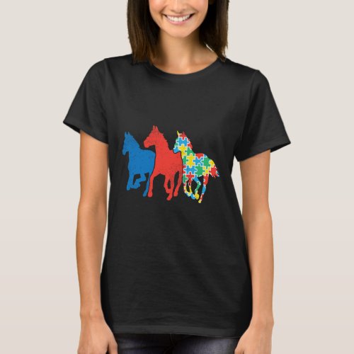 Horses Puzzle Red Blue Autism Awareness Asl Girls  T_Shirt