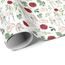 Horses & Red Roses Wedding Gift Wrapping Paper