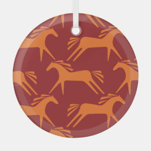 Horses: Red Seamless Equestrian Beauty. Glass Ornament