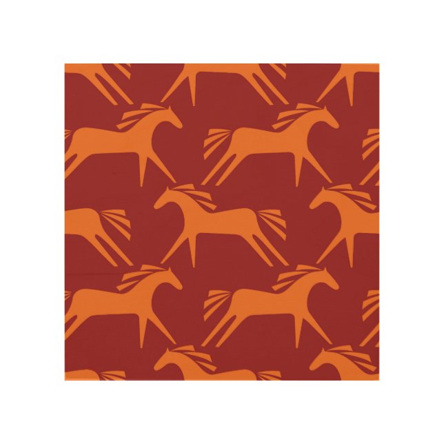 Horses: Red Seamless Equestrian Beauty. Wood Wall Art (Front)