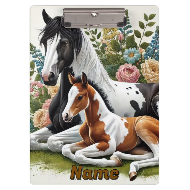 Horses Resting Among Vibrant Flowers and Greenery Clipboard (Front)
