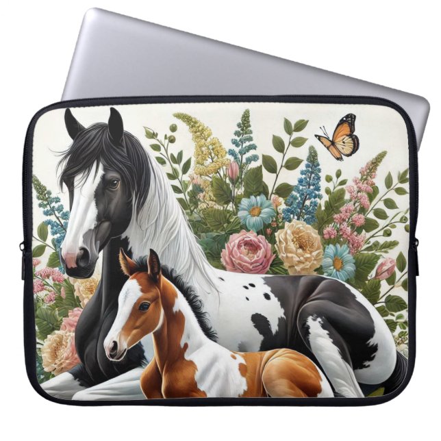 Horses Resting Among Vibrant Flowers and Greenery  Laptop Sleeve (Front)