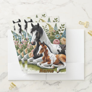 Horses Resting Among Vibrant Flowers and Greenery Pocket Folder
