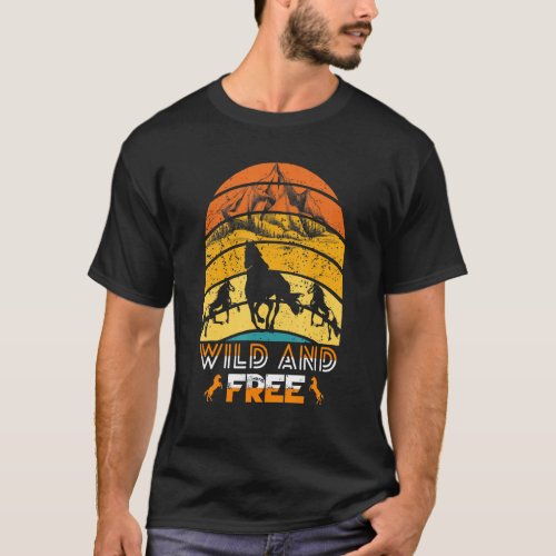 Horses Retro Style Wild And Free Vintage Western S T_Shirt