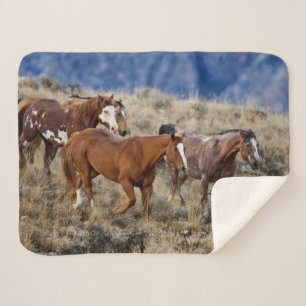 Horses Roaming the Hills Sherpa Blanket