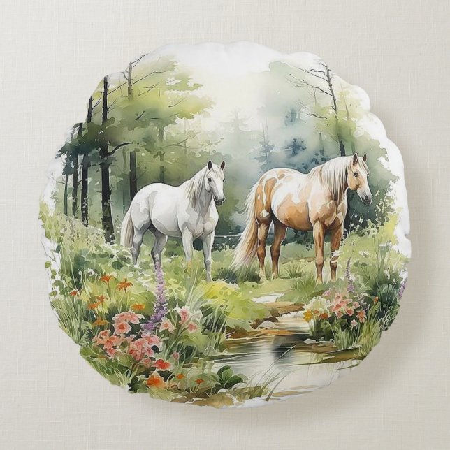 Horses    round pillow (Front)