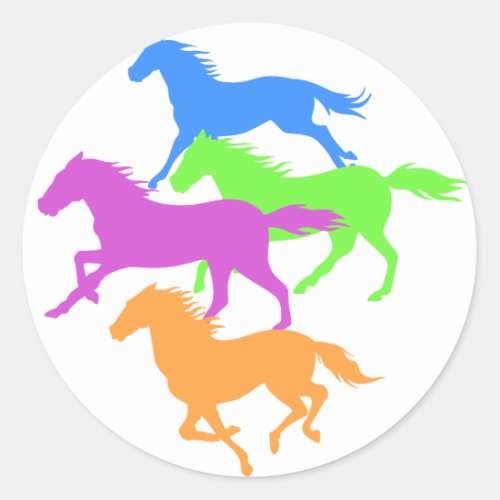 Horses run color _ Choose background color Classic Round Sticker