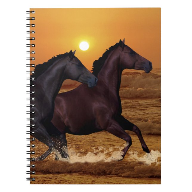 Horses running at ocean sunset notebook (Front)