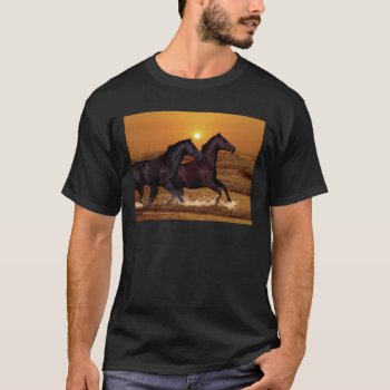 Horses Running At Ocean Sunset T-shirt by laureenr at Zazzle
