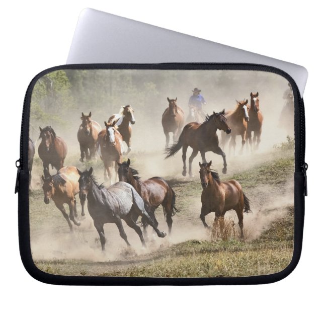 Horses running during roundup, Montana Laptop Sleeve (Front)