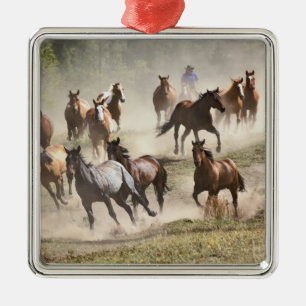 Horses running during roundup, Montana Metal Ornament