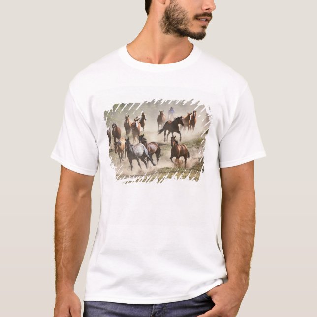 Horses running during roundup, Montana T-Shirt (Front)