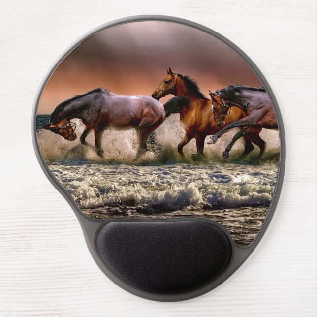 Horses Running in Ocean Surf at Sunset Gel Mouse Pad (Front)