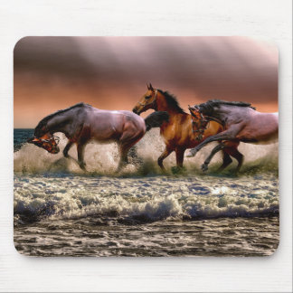 Horses Running in Ocean Surf at Sunset Mouse Pad