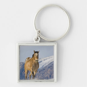 Horses Running in Snow Keychain