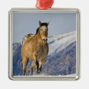 Horses Running in Snow Metal Ornament