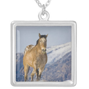 Horses Running in Snow Silver Plated Necklace
