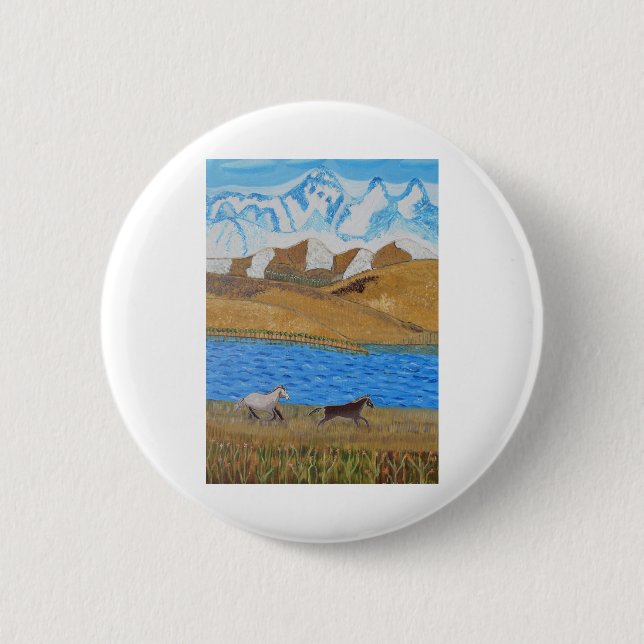 Horses running in the Mountains Button (Front)