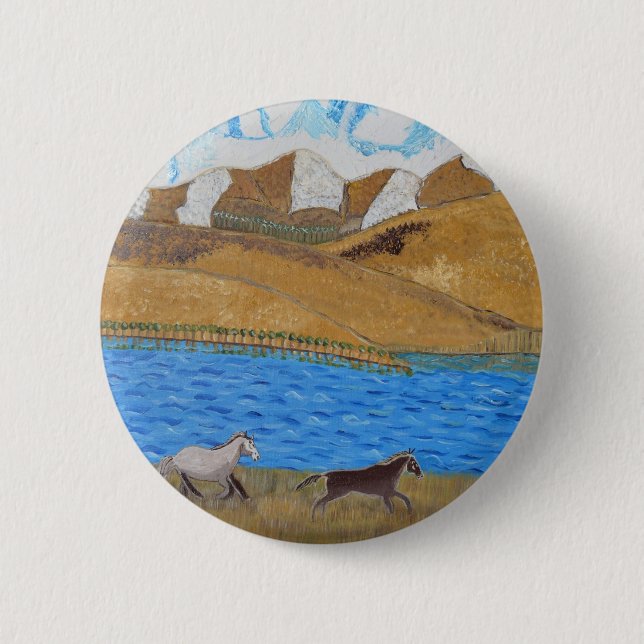 Horses running in the Mountains Button (Front)