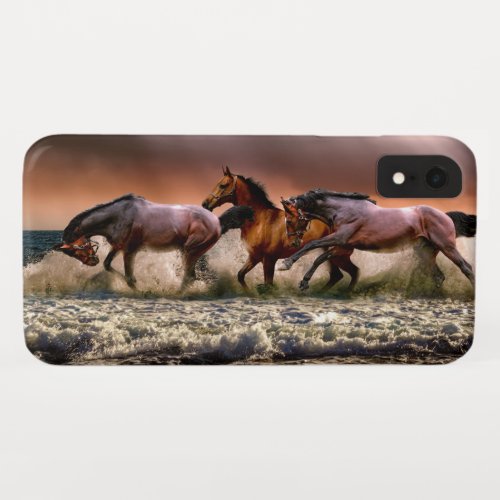 Horses Running in the Ocean Surf at Sunset iPhone XR Case