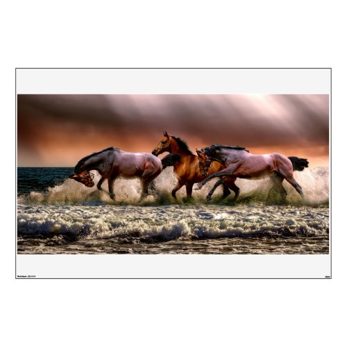 Horses Running in the Surf at Sunset Wall Decal