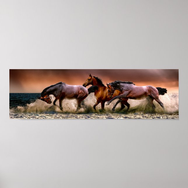 Horses Running in the Surf Poster (Front)