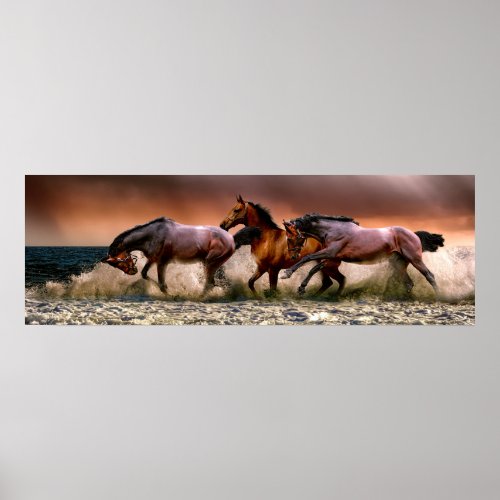 Horses Running in the Surf Poster