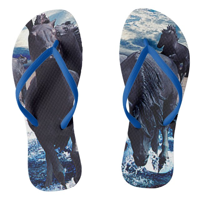 Horses Running In The Water Flip Flops (Footbed)