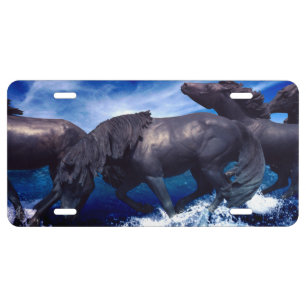 Horses Running In The Water landscape License Plat Plate