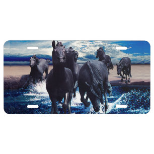 Horses Running In The Water landscape License Plate