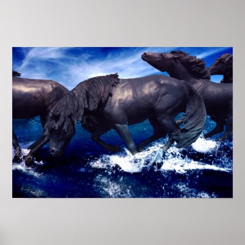 Horses Running In The Water landscape Poster