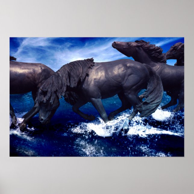 Horses Running In The Water landscape Poster (Front)