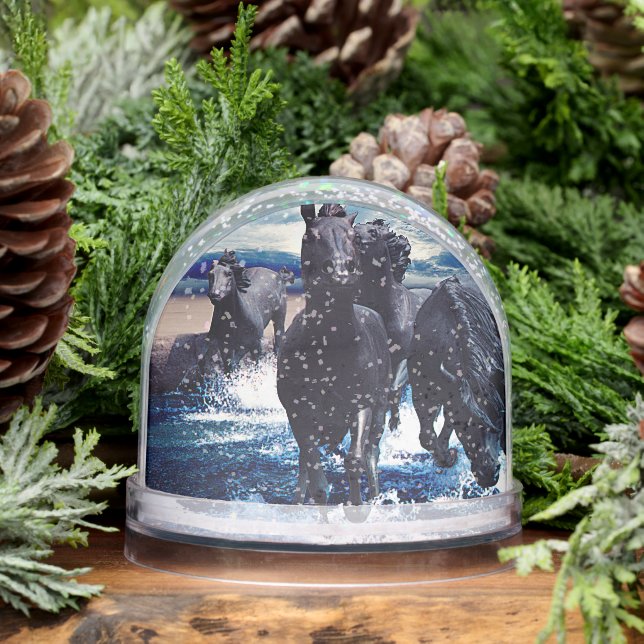 Horses Running In The Water Snow Globe (Winter)