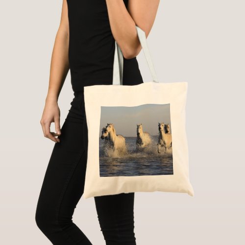 Horses Running in Water Tote Bag Horse Lovers