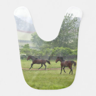 Horses running misty morning Baby Bib