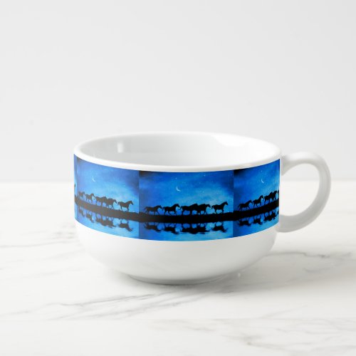 Horses Running Night Sky Fanasy Soup Mug