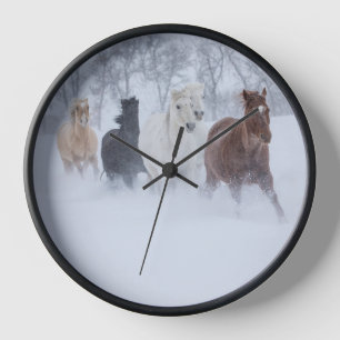 Horses Running Through the Snow Clock
