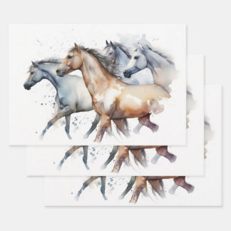 Horses Running Through Watercolor River Wrapping Paper Sheets